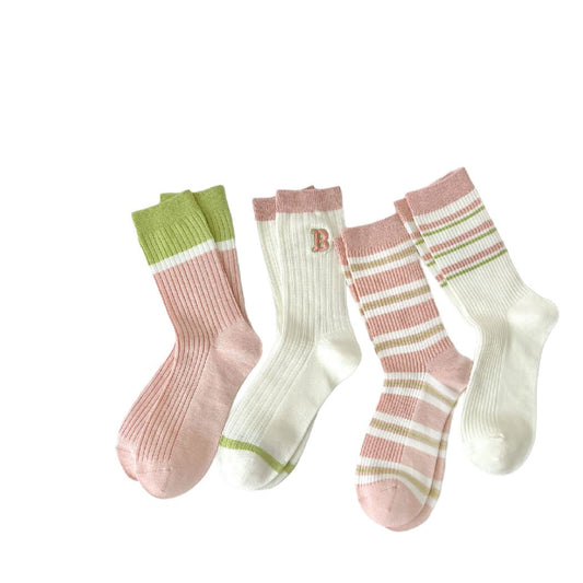 Rufia - Striped Crew Mid-calf Socks - Cute &amp; Sweet