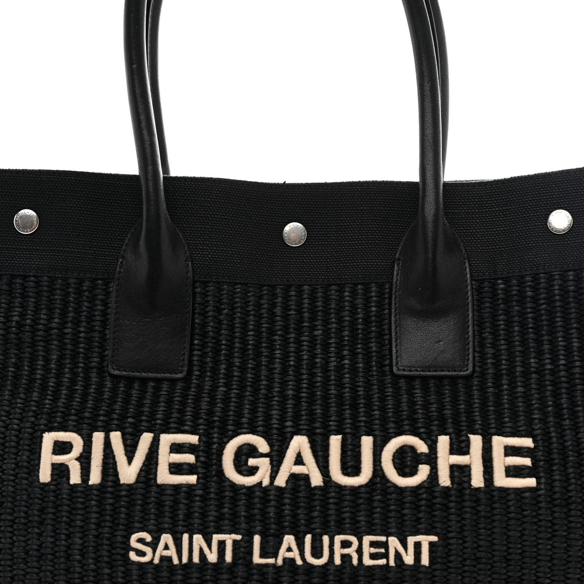 Raffia Linen Calfskin Rive Gauche Tote Black