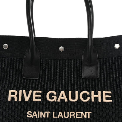 Raffia Linen Calfskin Rive Gauche Tote Black