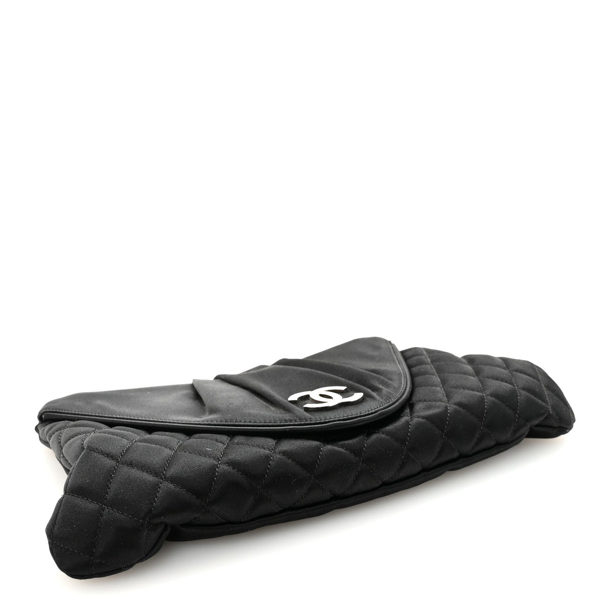 Satin Quilted Half Moon Clutch  Black