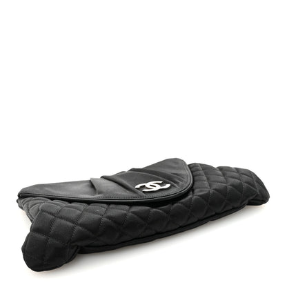 Satin Quilted Half Moon Clutch  Black