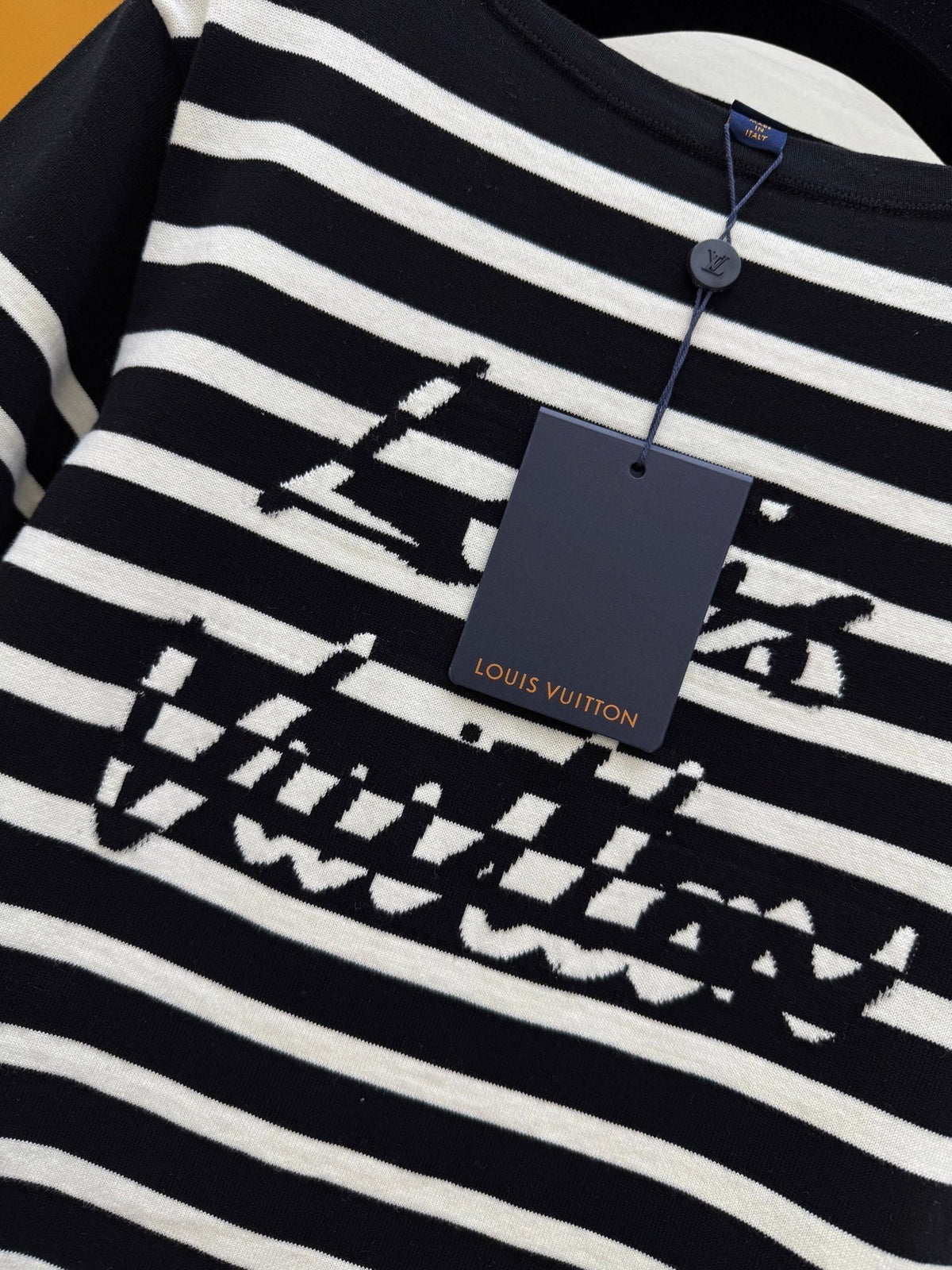 LV 25 Striped Letter Jacquard One-Shoulder Knitted Black White Cotton Polyester