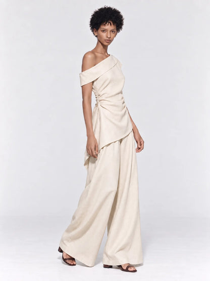 Rosalyn One Shoulder Top and Wide-Leg Trousers Set