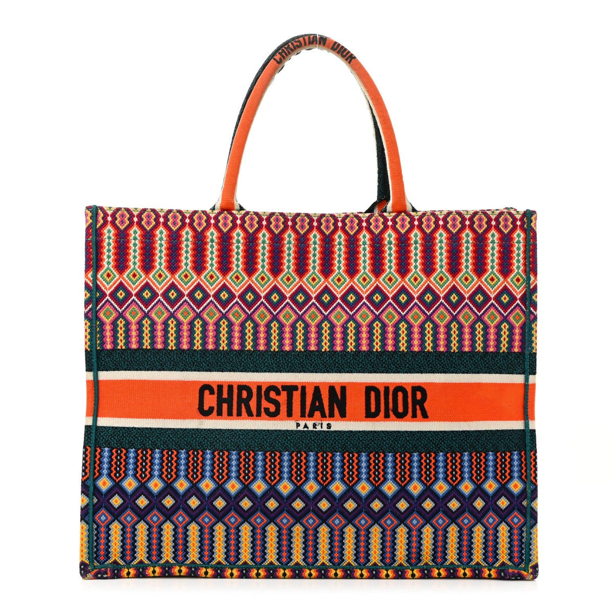 Canvas Embroidered Large Book Tote Orange Multicolor
