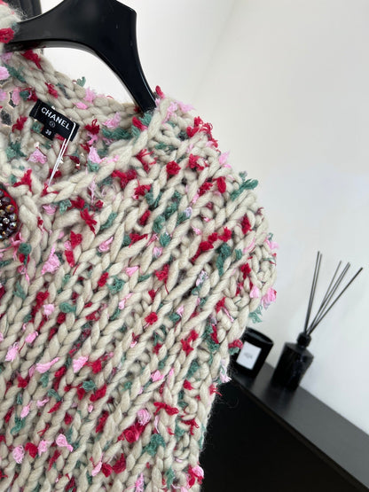 Chanel Hand-crocheted Colorful Pom-pom Vest Cashmere