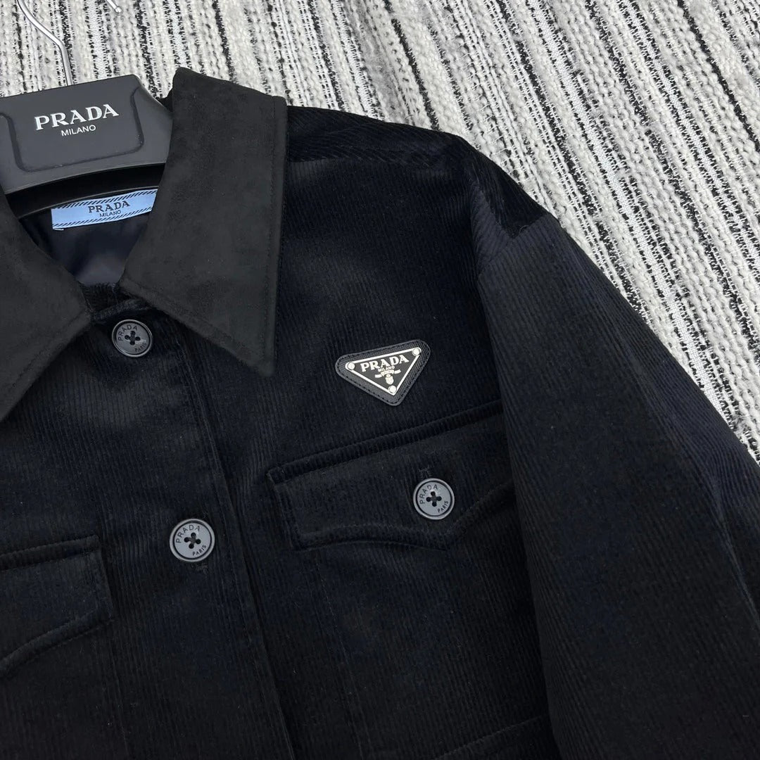 PRADA 25S VELVET-COLLAR SHIRT JACKET 337
