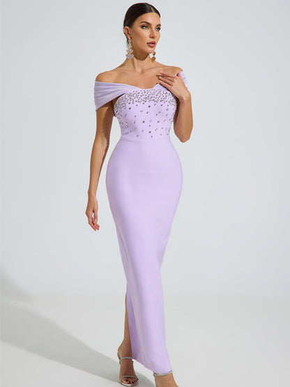 Madeline Off-Shoulder Crystal Maxi Dress