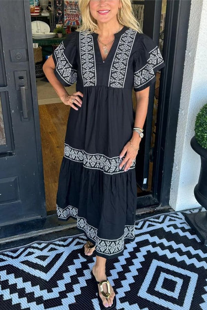 Women's V-Neck Boho Maxi Dress