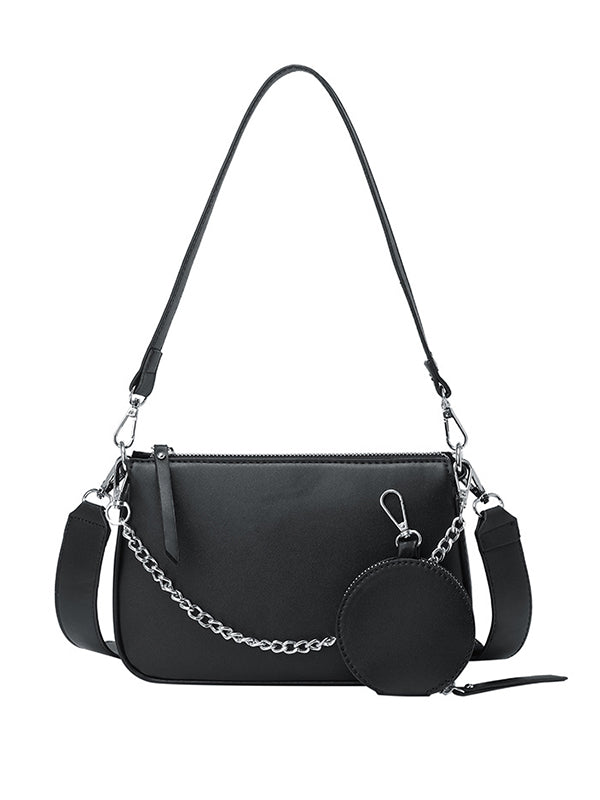 Urban Solid Color Zipper PU Shoulder Bag