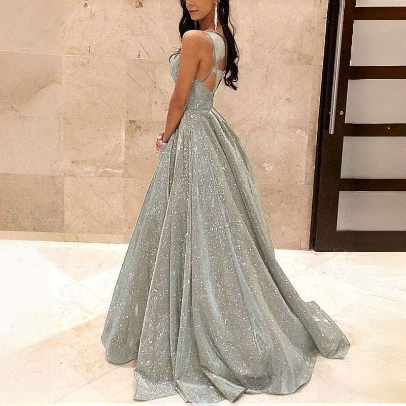Sparkly Strapless A-Line Long Evening Gown