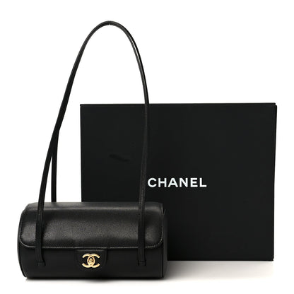 Shiny Caviar Preppy Coco Small Bowling Bag Black