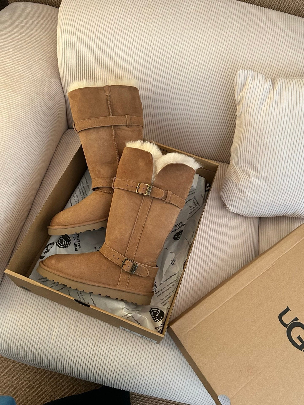 UGG Platform Foldable Tall Boots Brown Suede Shearing