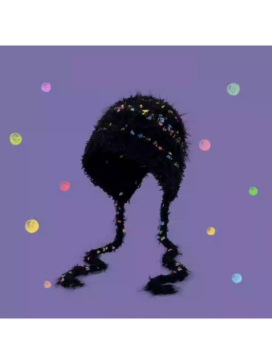 Haila - Colorful Bean Decoration Knitted Beanie with Braided Detail