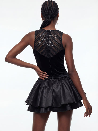 Arabella Sequin Cutout Puffy Mini Dress