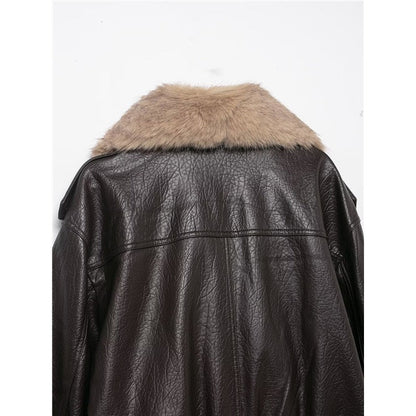 Detachable Collar Faux Leather Jacket