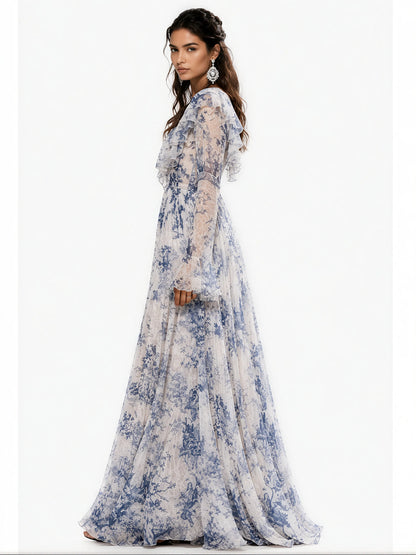 Adeline Elegant Printed Chiffon Maxi Dress