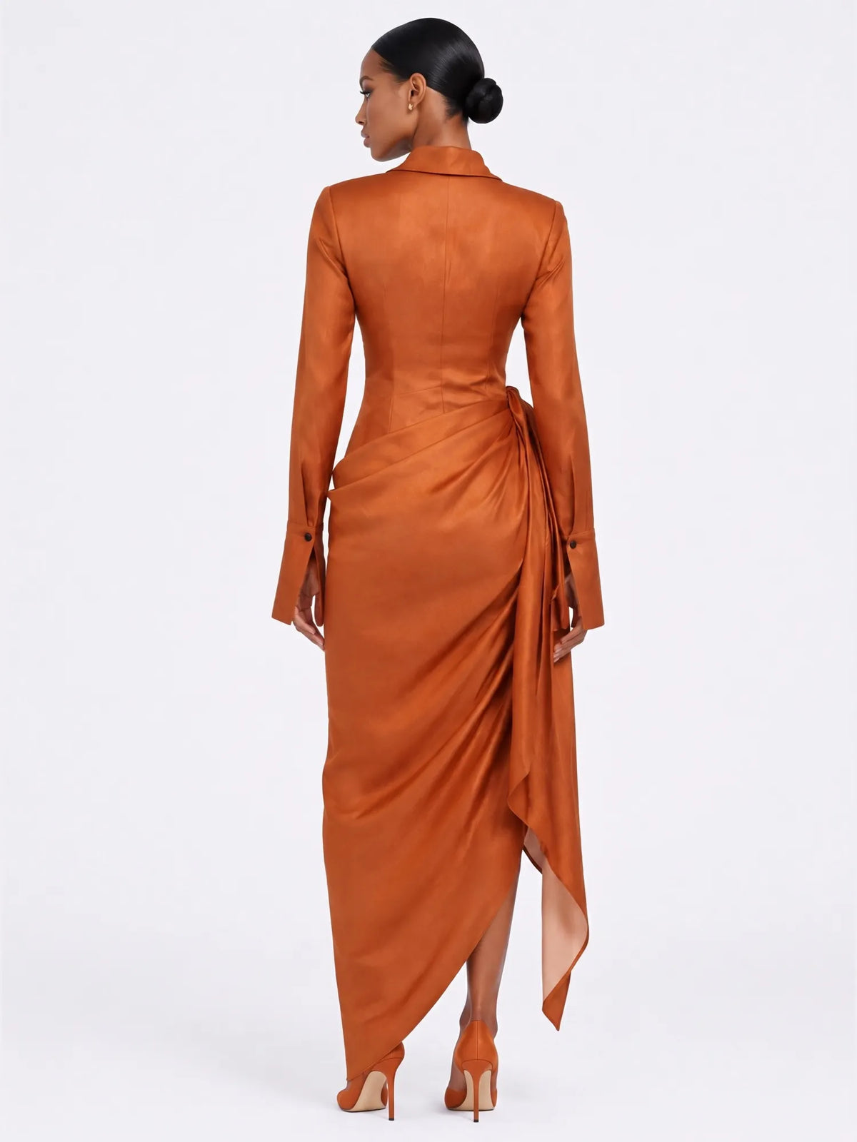 Scarlett Irregular Pleated Lapel Maxi Dress