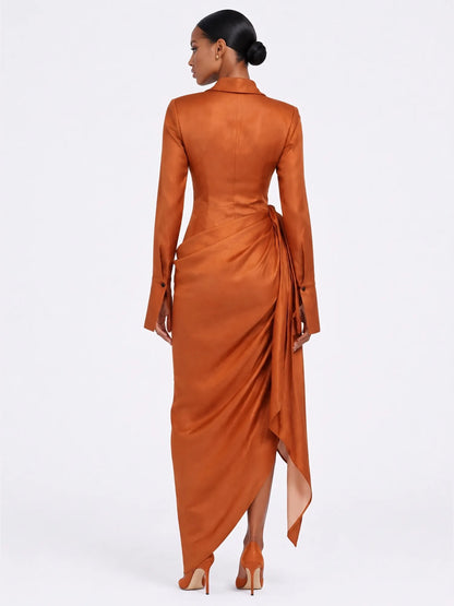 Scarlett Irregular Pleated Lapel Maxi Dress
