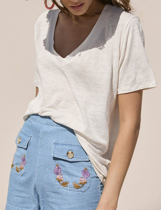 Solid Color Deep V-Neck Loose T-Shirt