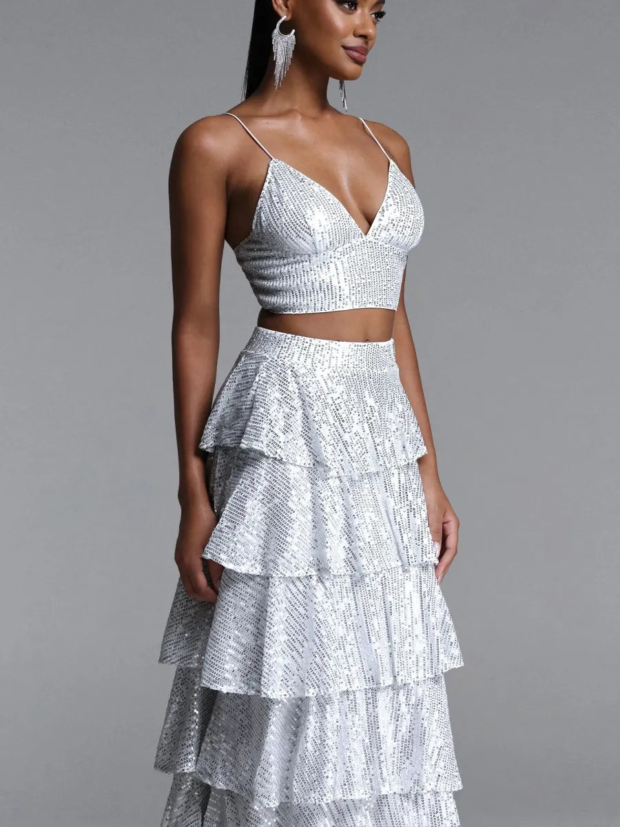 Seraphina Sequin Cami & Tiered Ruffle Maxi Skirt Set