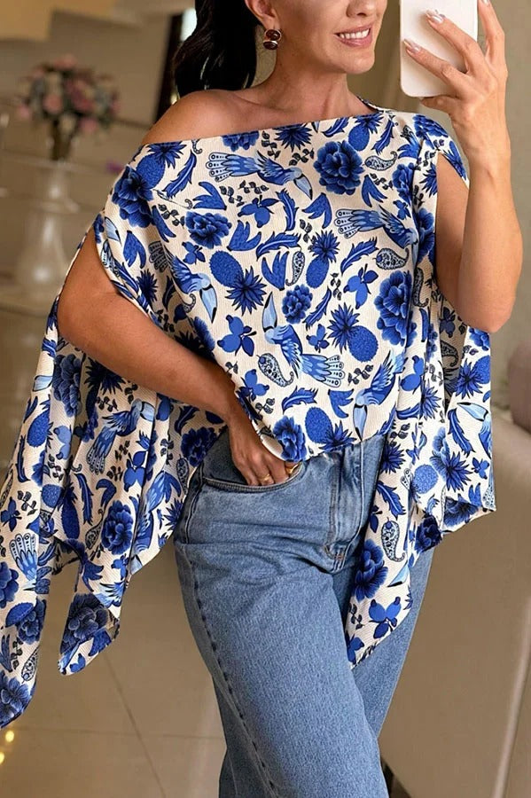 Lisette Unique Print Batwing Sleeve Loose Blouse ( Includes Tube Top）