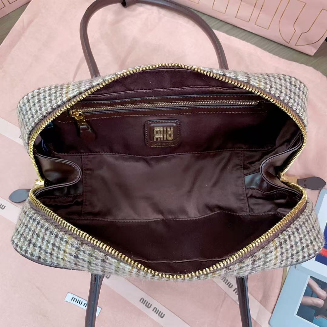 Miu 5BB147 Handbag 28cm Brown Beige Tweed