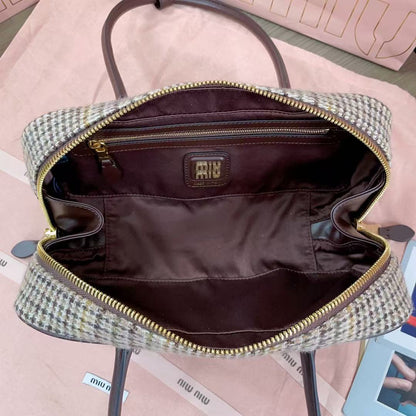 Miu 5BB147 Handbag 28cm Brown Beige Tweed