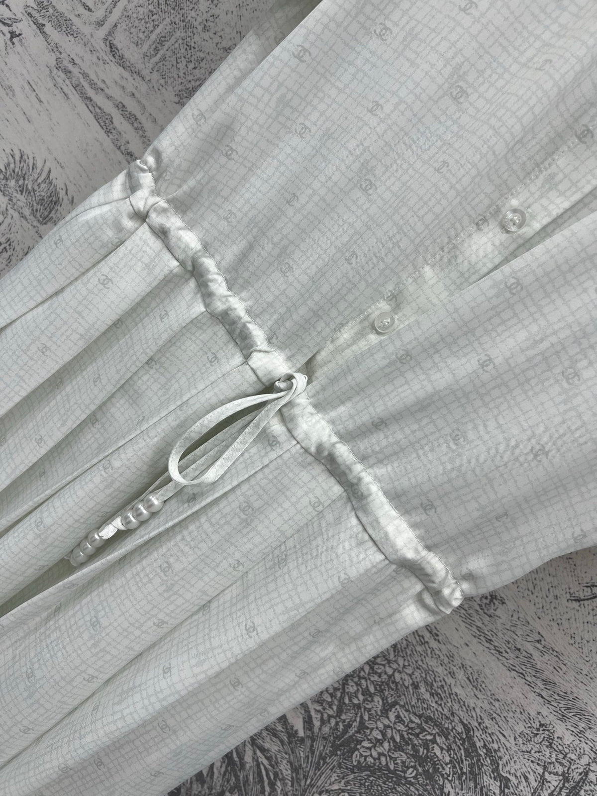 CC 25 Logo Plaid Short-sleeved Dress White Polyester Fiber