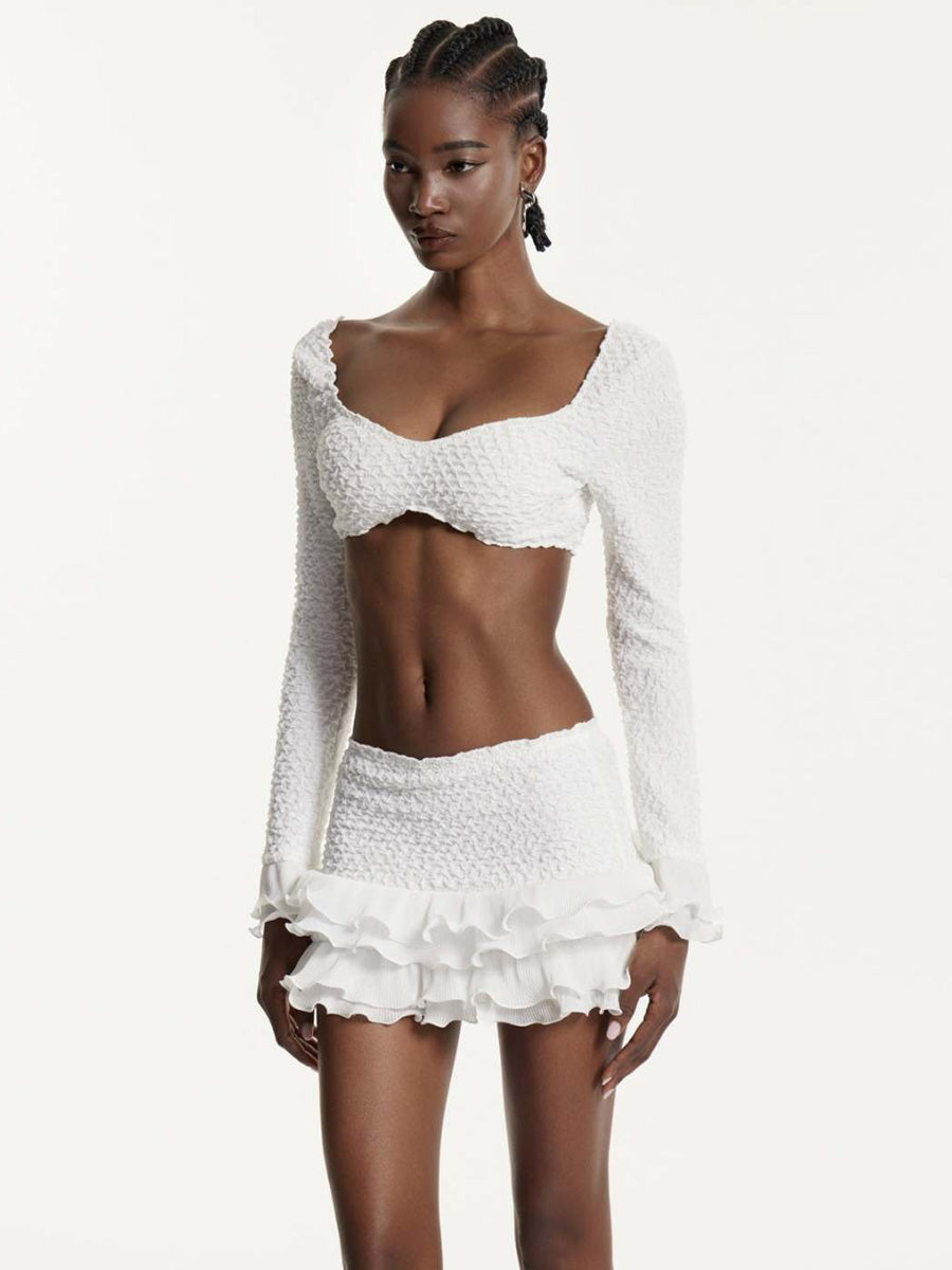 Anabella Long-Sleeved Ruffled Swimsuit Set