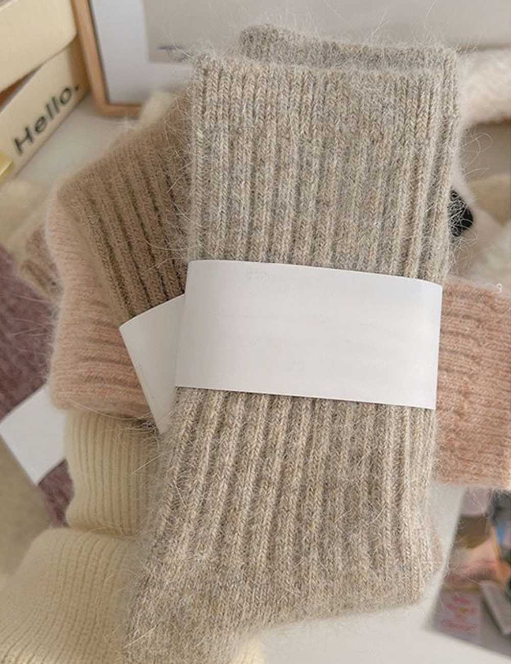 Solid Color Striped Warm Soft Crew Socks