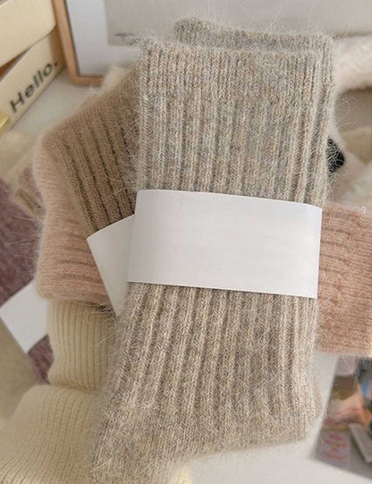Solid Color Striped Warm Soft Crew Socks
