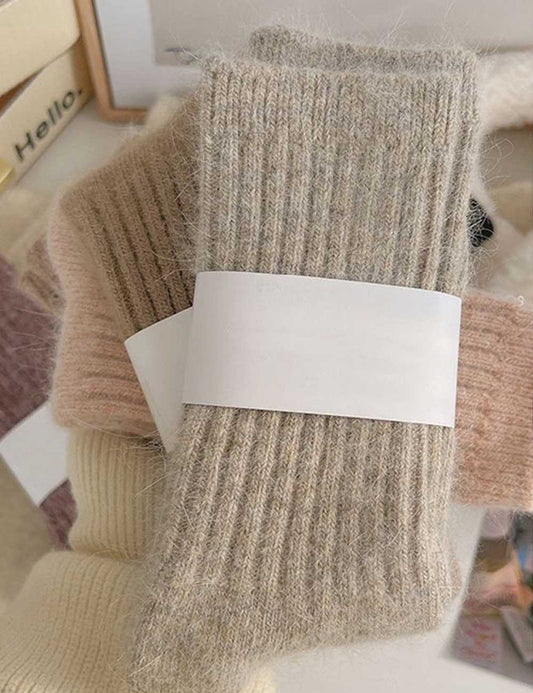 Solid Color Striped Warm Soft Crew Socks