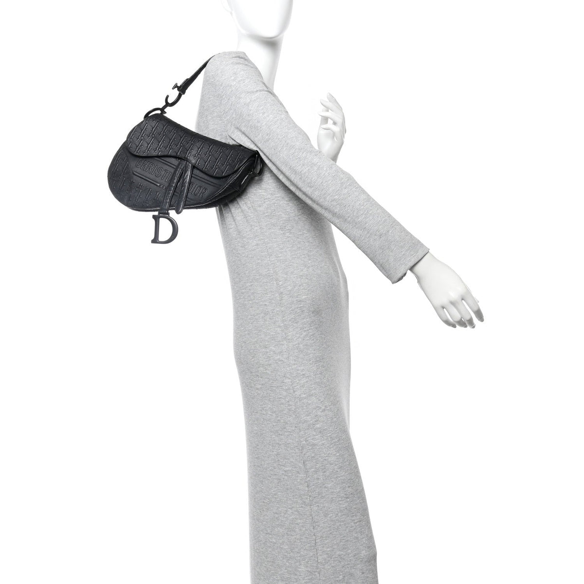 Calfskin Embossed Oblique Saddle Bag Black