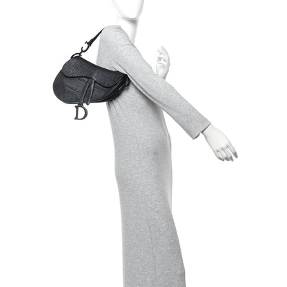 Calfskin Embossed Oblique Saddle Bag Black
