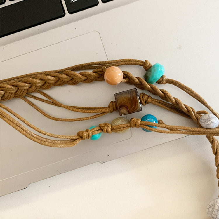 Beco - Blue Beaded Boho Braided Waist Belt