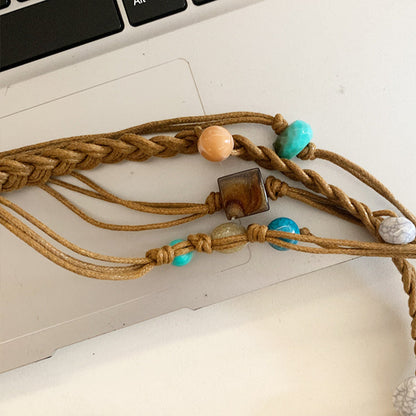 Beco - Blue Beaded Boho Braided Waist Belt