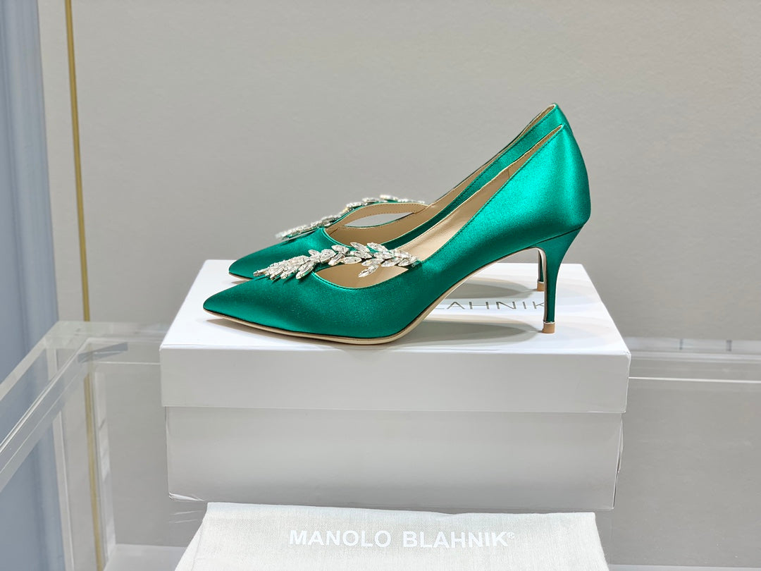 Manolo Women's Nadira Pumps 70 Green Satin