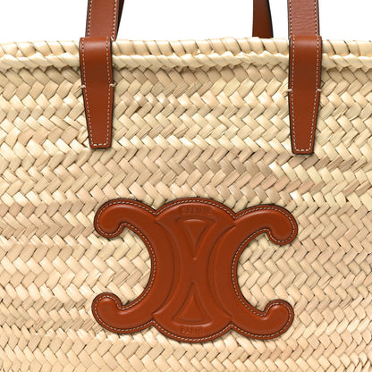 Raffia Calfskin Triomphe Medium Panier Tan