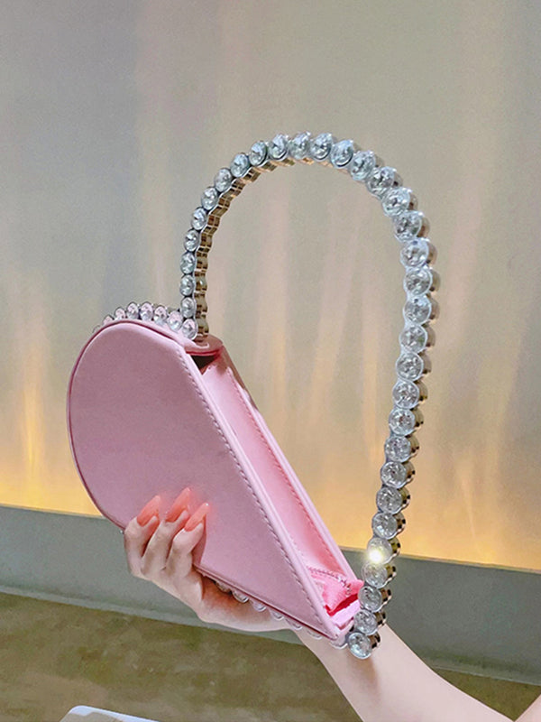 Contrast Color Heart Shape Hollow Rhinestone Zipper Evening Bags