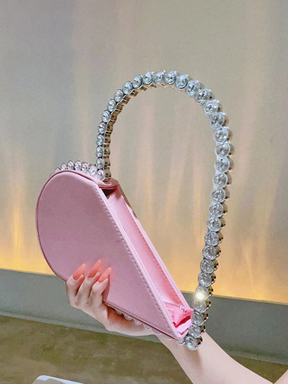 Contrast Color Heart Shape Hollow Rhinestone Zipper Evening Bags