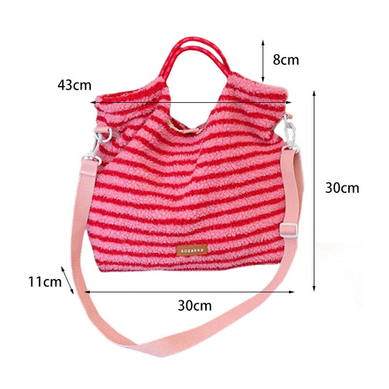 Winter Vintage Striped Plush Crossbody Shoulder Bag