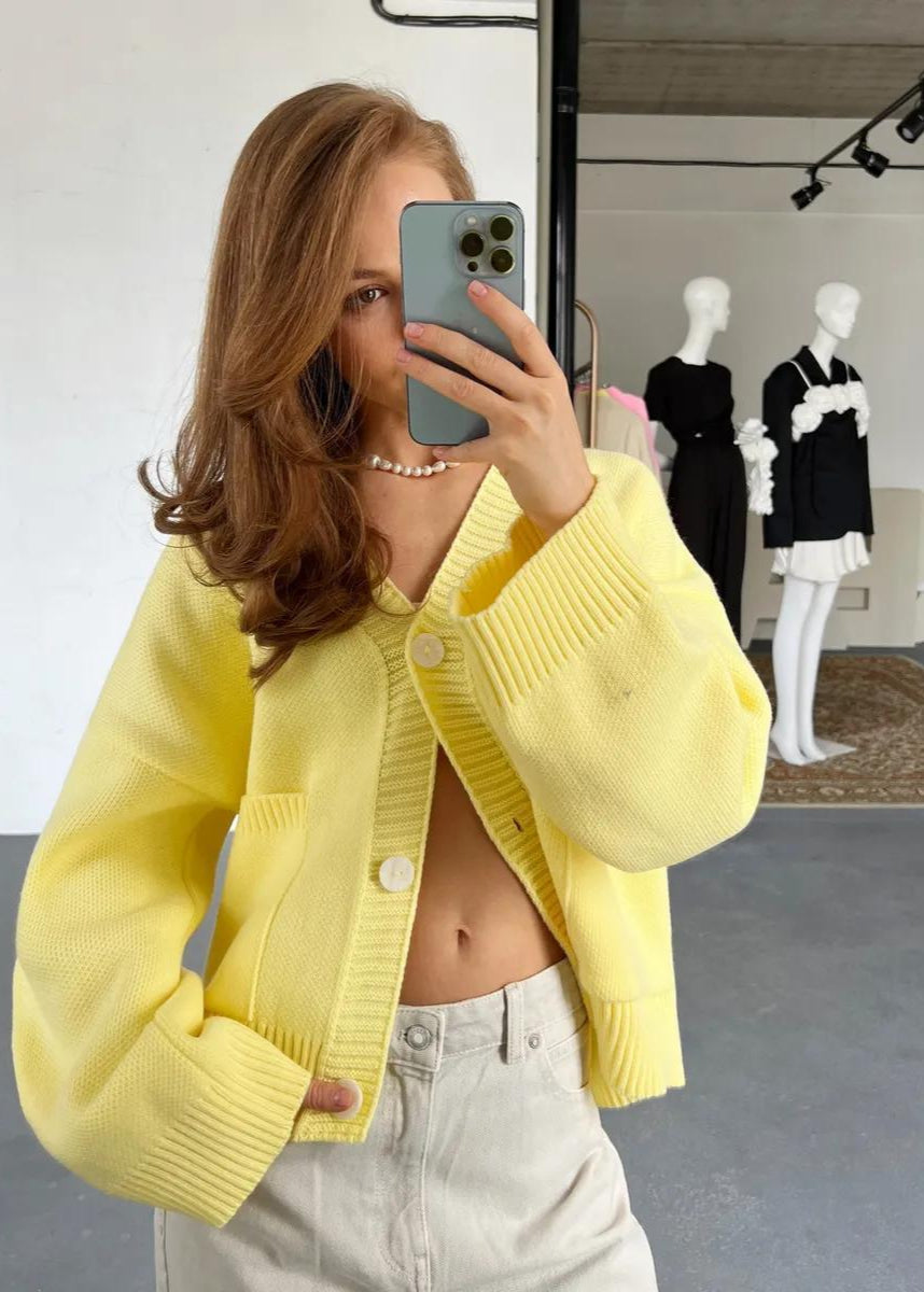 Oversized Knit Cardigan In Bright Yellow