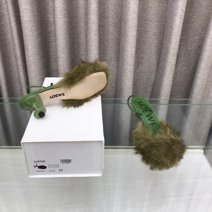 Loewe 25SS Fur-lined Mule 60 Green in Fox Fur 597438