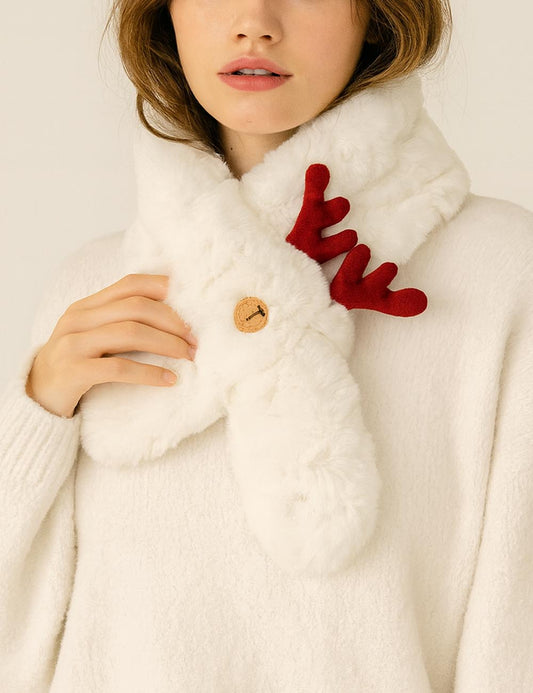 Cute Fuzzy Reindeer Antlers Soft Winter Scarf