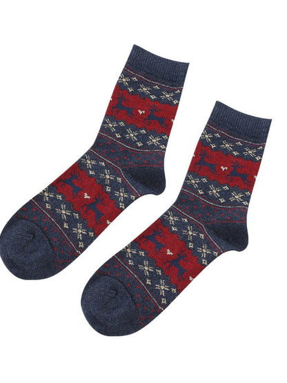 Rufia - Christmas Reindeer Snowflake Mid-Calf Socks – 5 Options