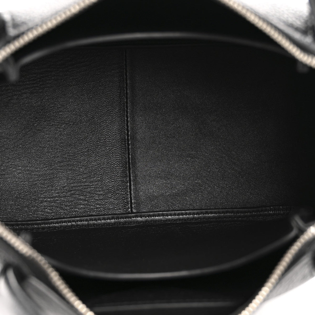 Vitello Daino Soft Small Zippered Top Handle Bag Black