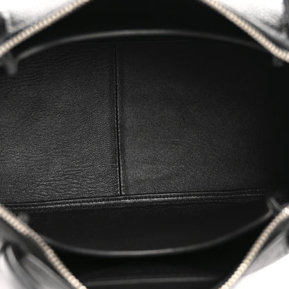 Vitello Daino Soft Small Zippered Top Handle Bag Black