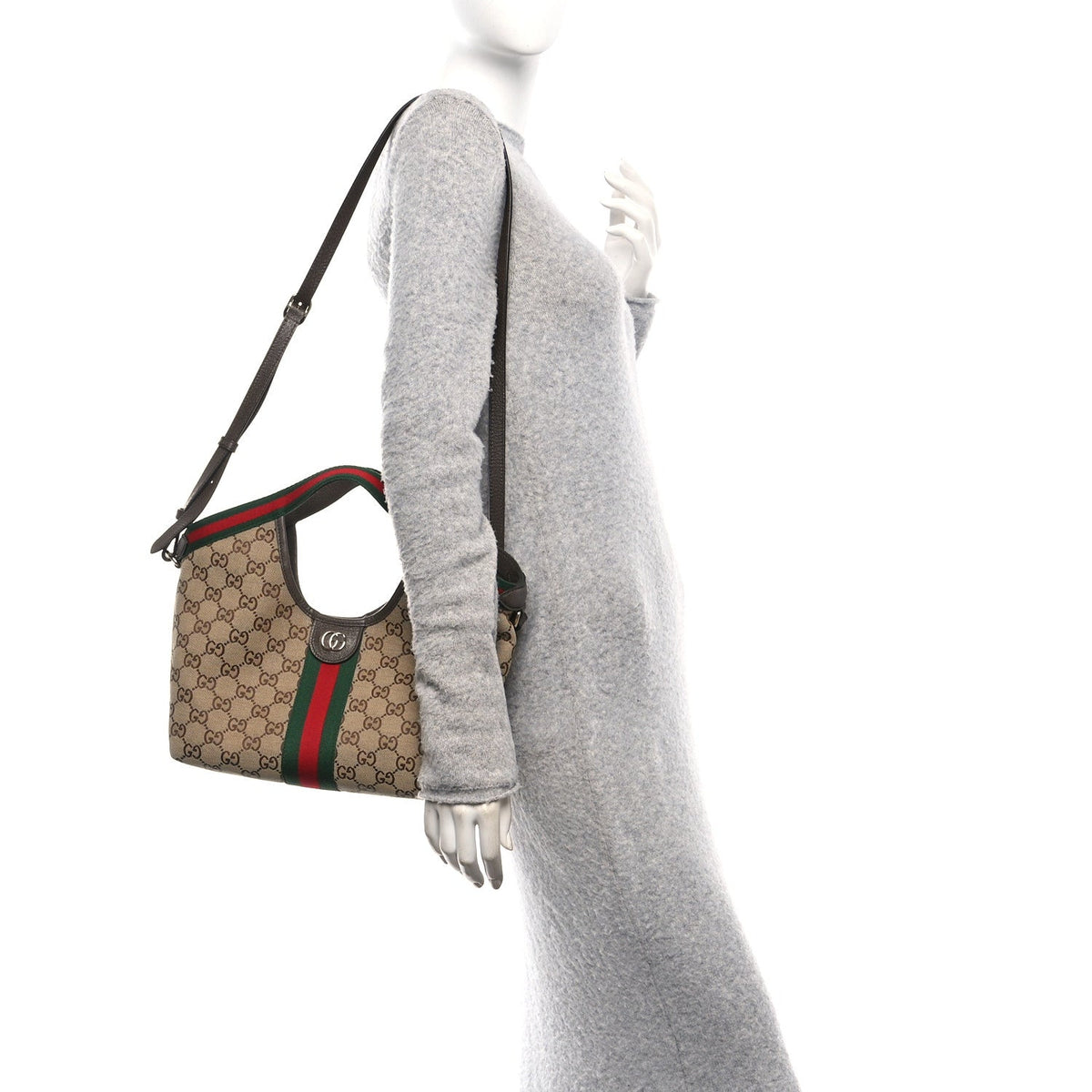 Monogram Web Small Giglio Tote Bag Beige Dark Brown