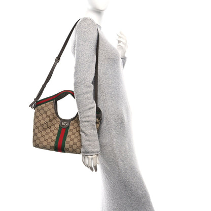 Monogram Web Small Giglio Tote Bag Beige Dark Brown