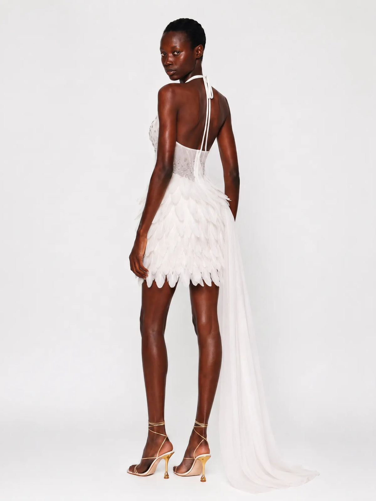 Camilla Rhinestone-Embellished Sleeveless Feather Mini Dress